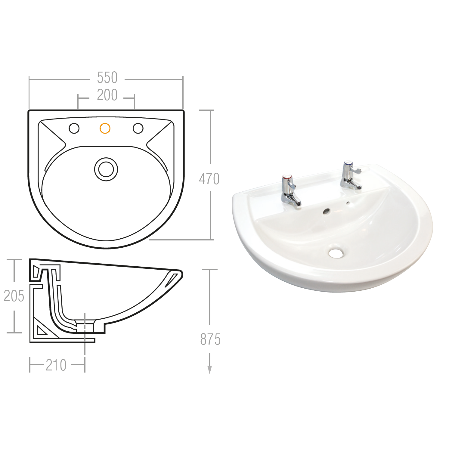 PROCare Ltd GO Pro Protea Wash Basin 550mm 2TH